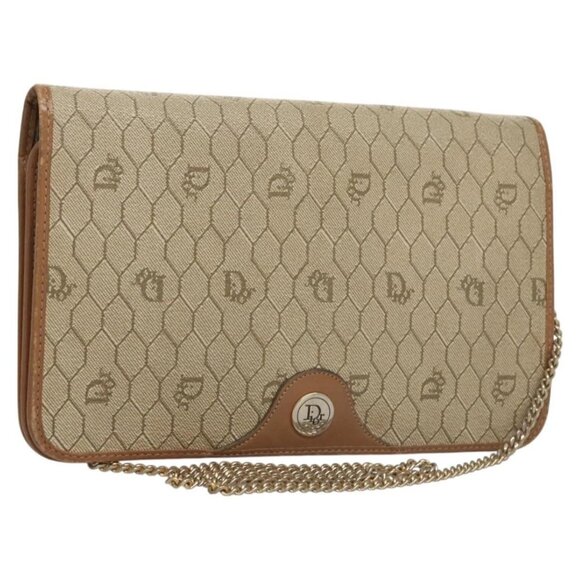 Christian Dior Honeycomb Canvas Chain Shoulder Bag PVC Leather Beige - Picture 1 of 16